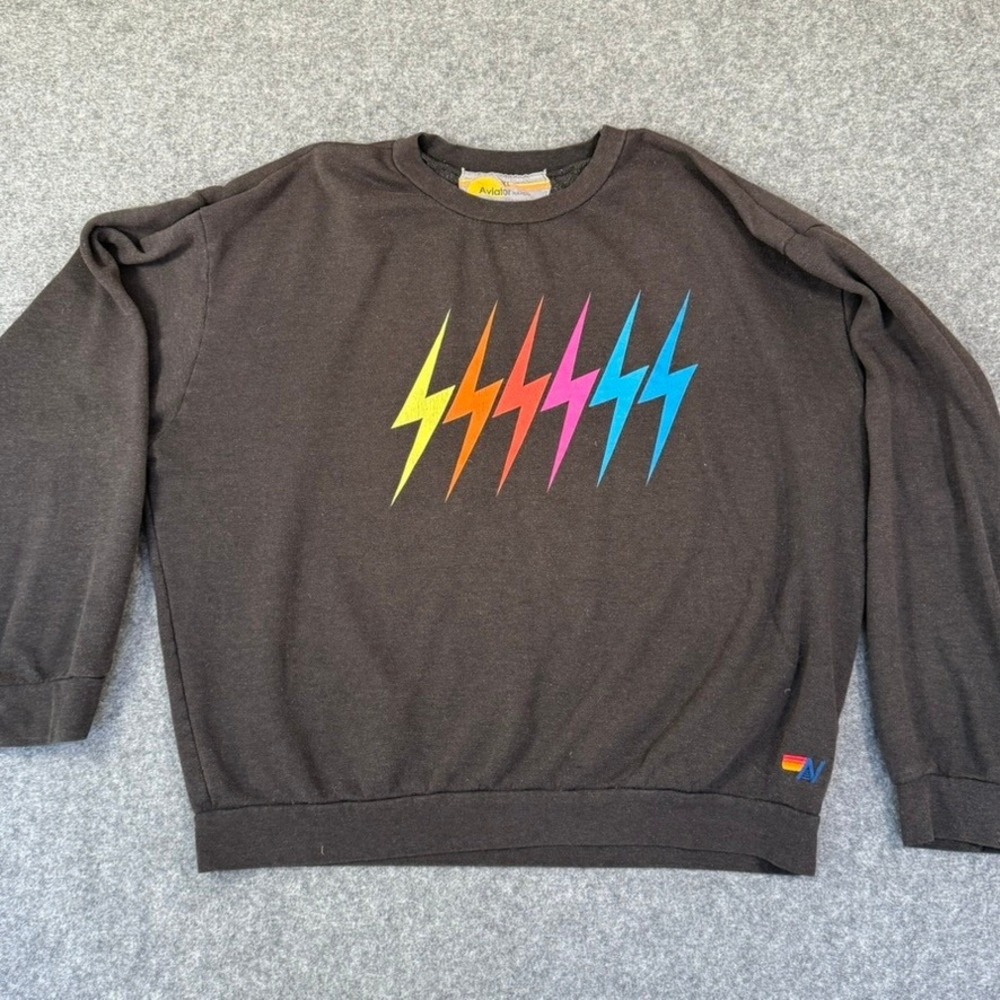 Aviator Nation Mens 6-Bolt Lightning Sweatshirt Charcoal Blck XL Retro Surf